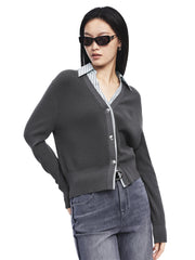 Women's 2-in-1 Cardigan with Shirt Collar Panel