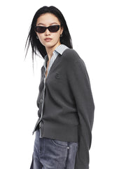 Women's 2-in-1 Cardigan with Shirt Collar Panel