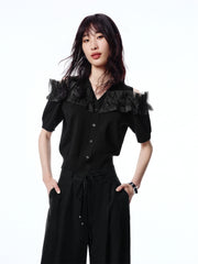 Women's Off-Shoulder Organza Knit Cardigan