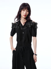 Women's Off-Shoulder Organza Knit Cardigan