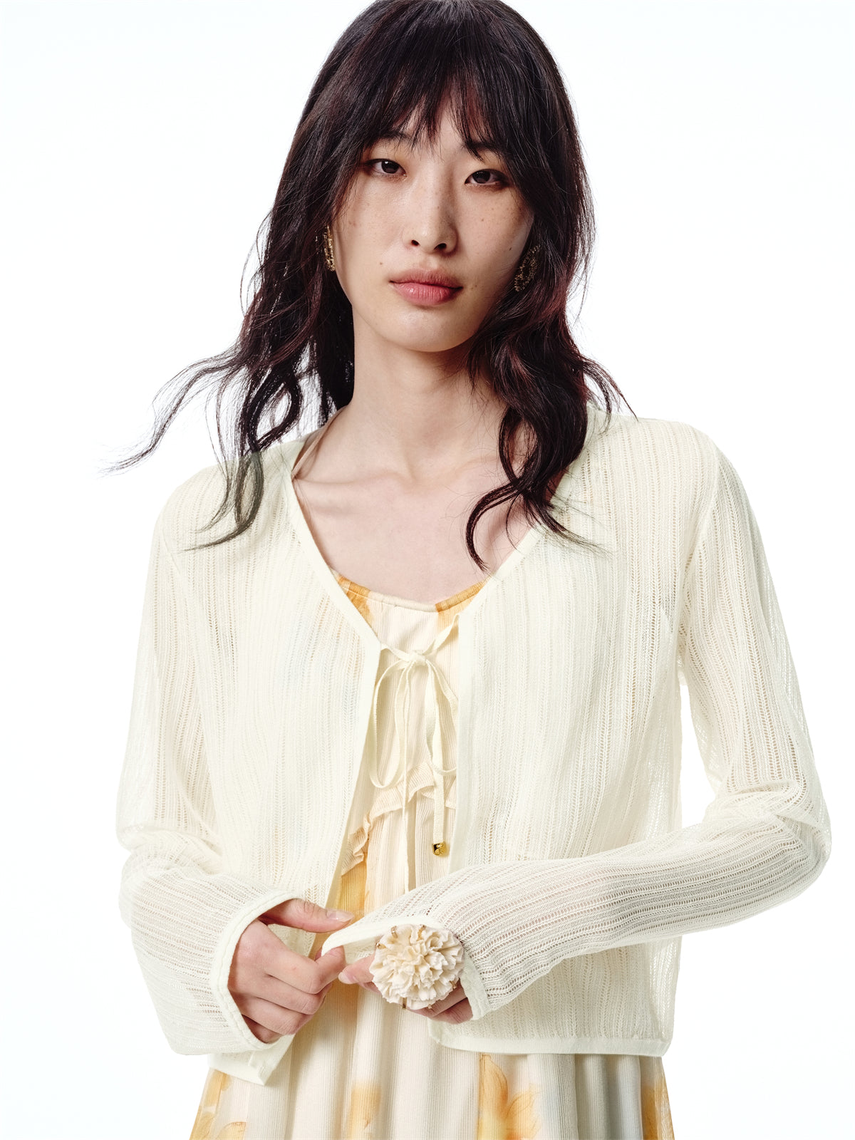 Women's Cropped Tie-Front Knit Cardigan