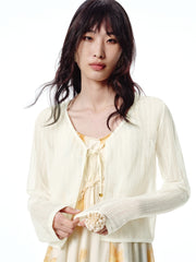 Women's Cropped Tie-Front Knit Cardigan