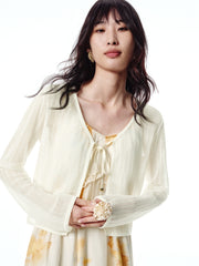 Women's Cropped Tie-Front Knit Cardigan