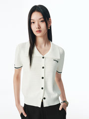 Women's Striped Short-Sleeve Knit Cardigan