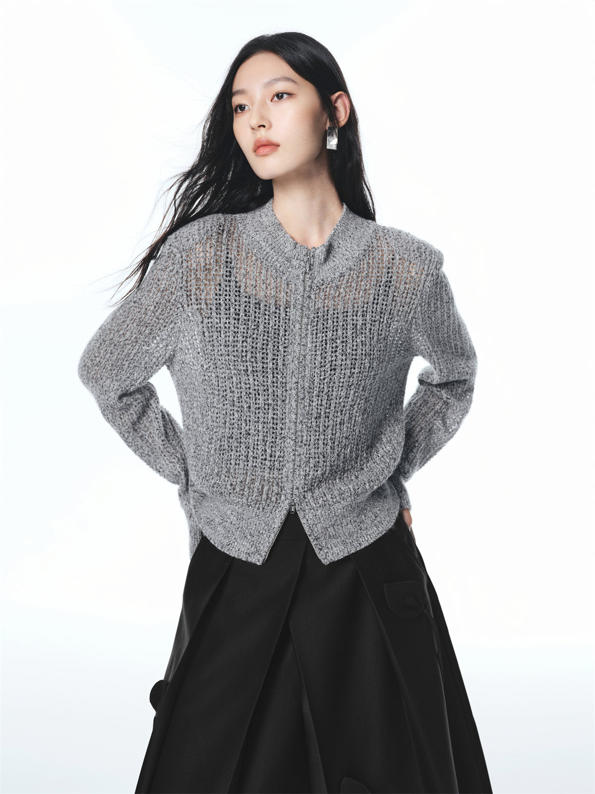 Women's Slim-Fit Openwork Knit Cardigan