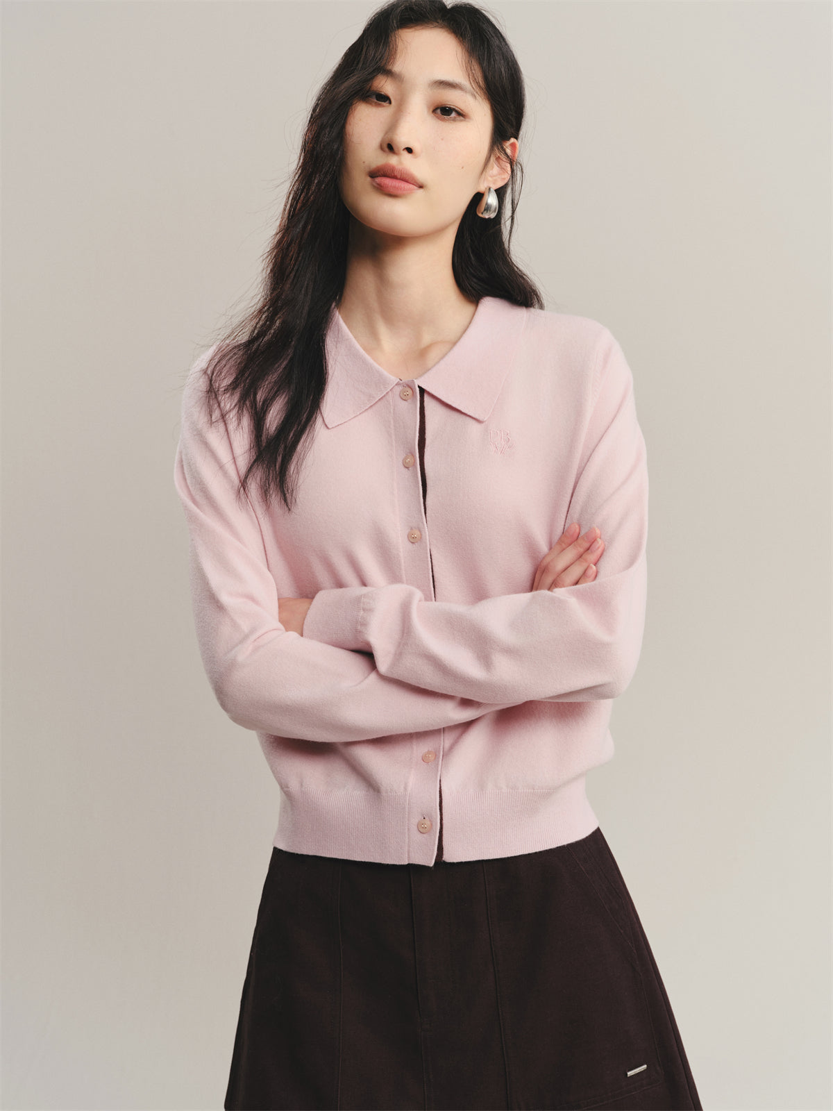 Women's Short Polo-Collar Cardigan