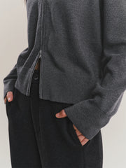 Women's Cropped Padded-Shoulder Hooded Cardigan