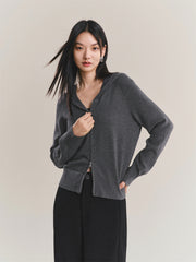 Women's Cropped Padded-Shoulder Hooded Cardigan