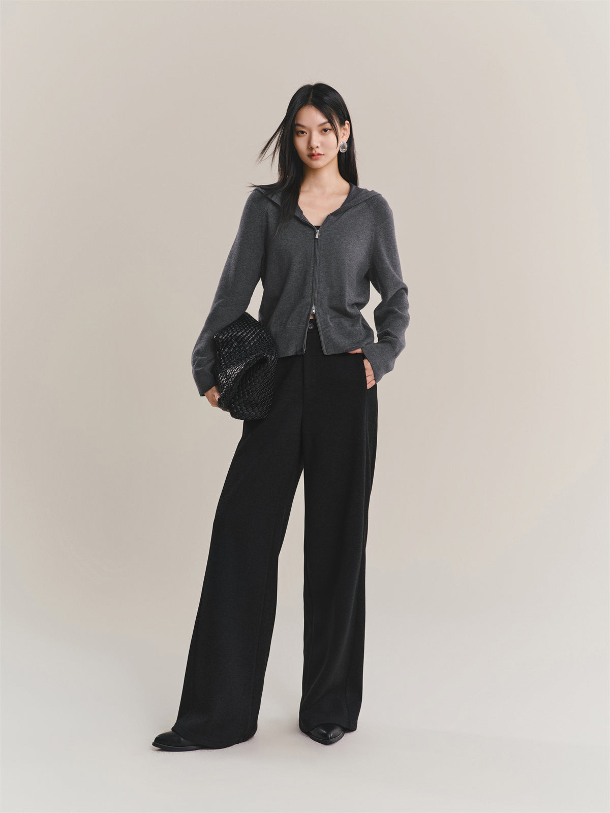Women's Cropped Padded-Shoulder Hooded Cardigan
