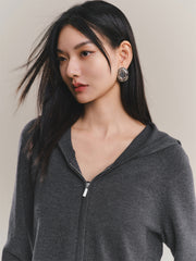 Women's Cropped Padded-Shoulder Hooded Cardigan