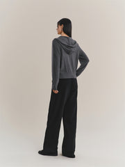 Women's Cropped Padded-Shoulder Hooded Cardigan
