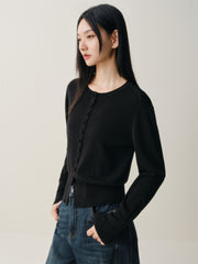 Women's Short Crewneck Knit Cardigan