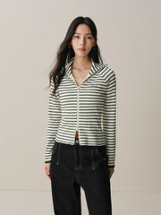 Women's Wool-Blend Striped Wide-Lapel Knit Sweater