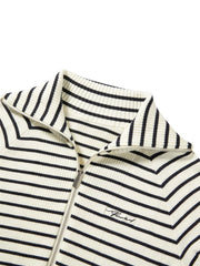 Women's Wool-Blend Striped Wide-Lapel Knit Sweater