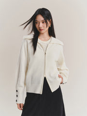 Women's Pure Wool Wide-Lapel Knit Cardigan