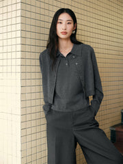 Women's Wool-Blend Polo Cardigan Set