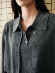 Women's Wool-Blend Polo Cardigan Set