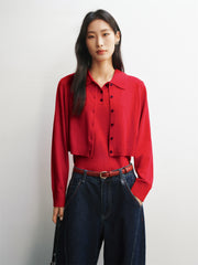 Women's Wool-Blend Polo Cardigan Set