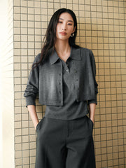 Women's Wool-Blend Polo Cardigan Set