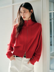 Women's Pure Wool Cropped Stand-Collar Cardigan