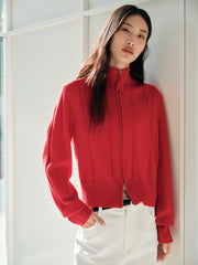 Women's Pure Wool Cropped Stand-Collar Cardigan