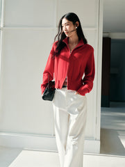 Women's Pure Wool Cropped Stand-Collar Cardigan