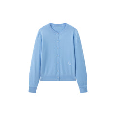 Women's Commuter Wool-Blend Cropped Blue Knit Cardigan