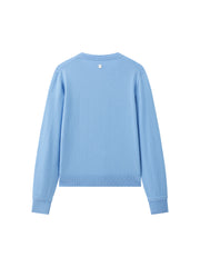 Women's Commuter Wool-Blend Cropped Blue Knit Cardigan