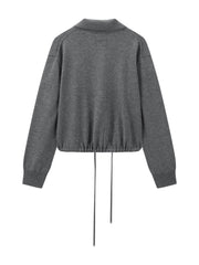 Women's Casual Wool-Blend Lapel Grey Knit Cardigan