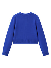 Women's Chanel-Style 100% Wool Blue Knit Cardigan