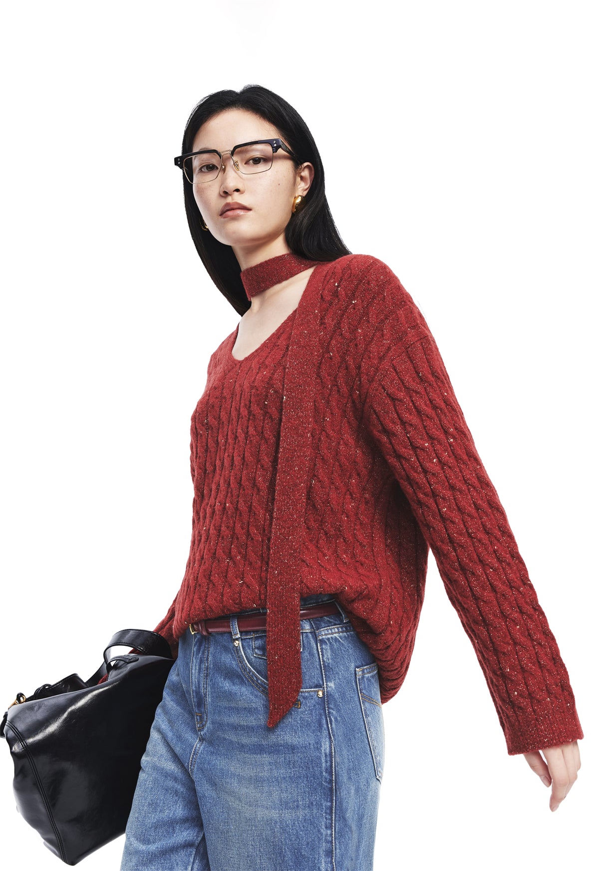 Women's Cable Knit Drop Shoulder Sweater