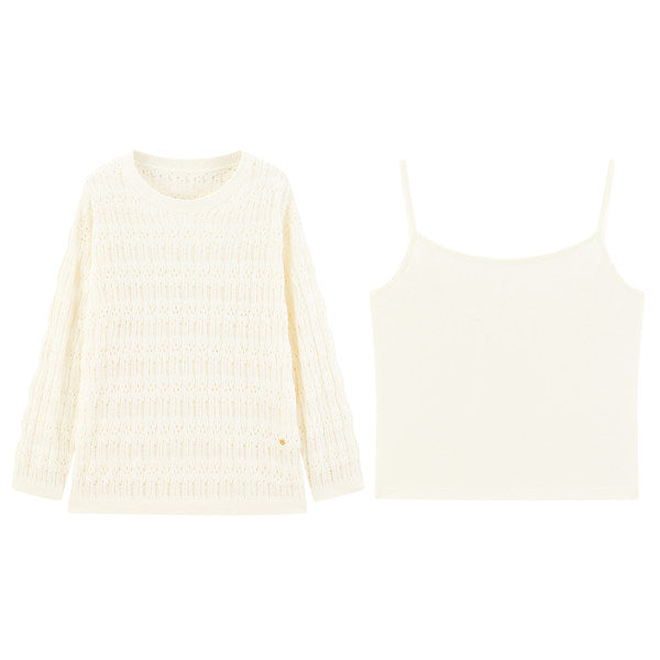 Peacebird Women Women's Hollow-Knit Pullover & Cami Two-Piece Set