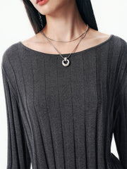 Women's Flared Sleeve Knit Top in Lyocell-Silk Blend