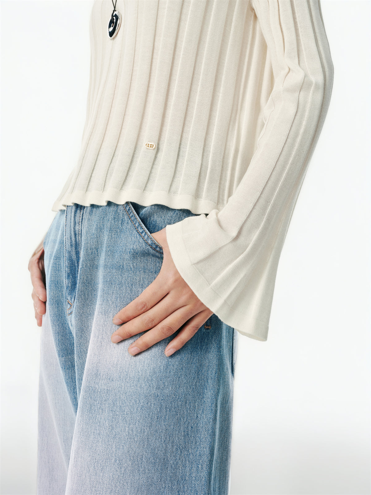 Women's Flared Sleeve Knit Top in Lyocell-Silk Blend