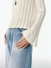 Women's Flared Sleeve Knit Top in Lyocell-Silk Blend