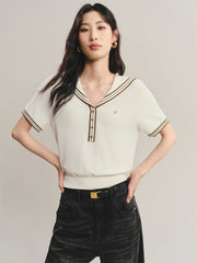 Women's Contrast-Trim Knit Top with Sailor Collar