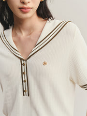 Women's Contrast-Trim Knit Top with Sailor Collar