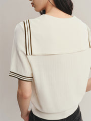 Women's Contrast-Trim Knit Top with Sailor Collar