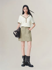 Women's Contrast-Trim Knit Top with Sailor Collar
