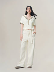 Women's Contrast-Trim Knit Top with Sailor Collar