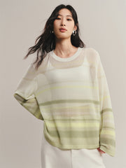 Women's Semi-Sheer Ombre Stripe Knit Pullover