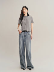 Women's Acetate Short-Sleeve Half Turtleneck Knit Top
