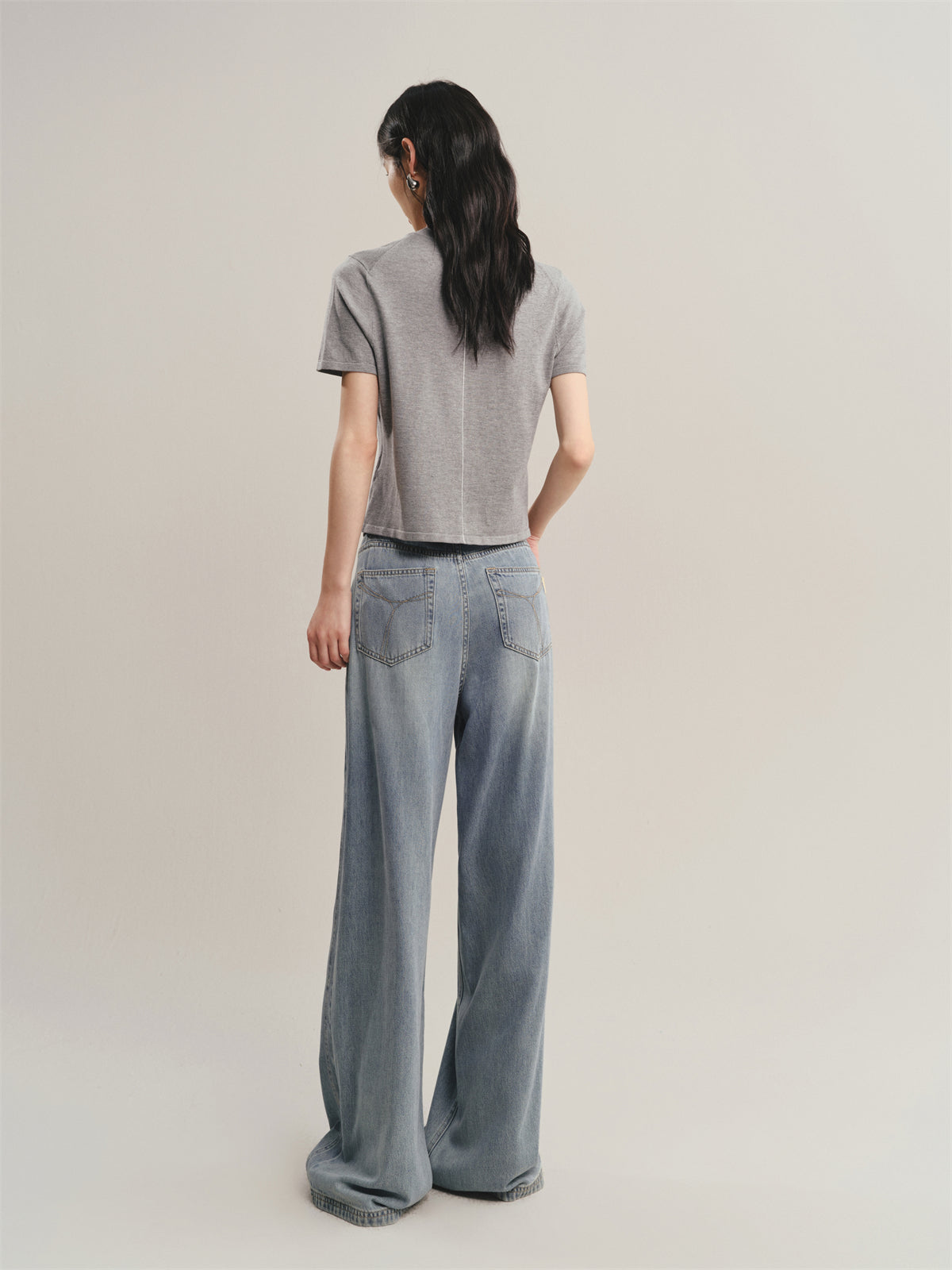Women's Acetate Short-Sleeve Half Turtleneck Knit Top