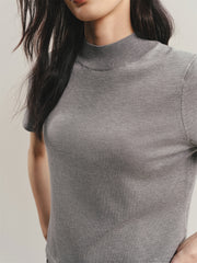 Women's Acetate Short-Sleeve Half Turtleneck Knit Top