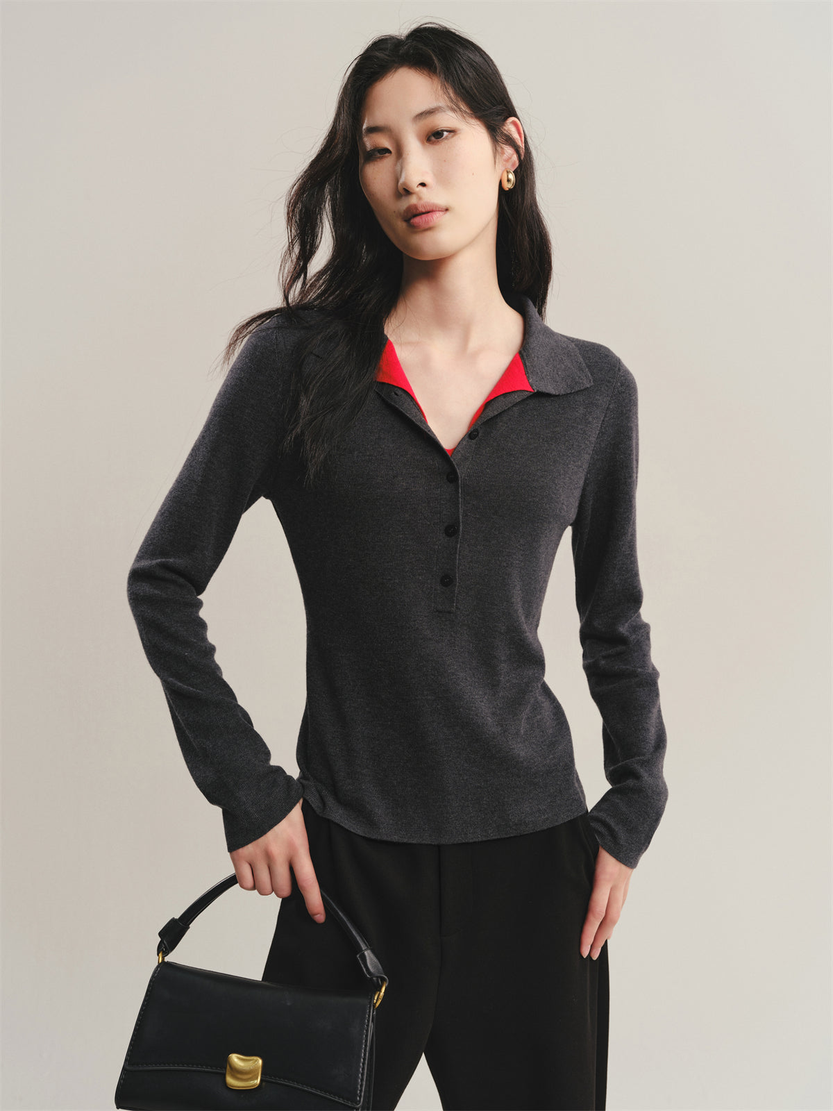 Women's Contrast Half-Placket Slim Sweater