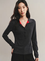 Women's Contrast Half-Placket Slim Sweater