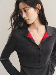 Women's Contrast Half-Placket Slim Sweater