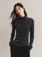 Women's Contrast Half-Placket Slim Sweater