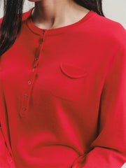 Women's Machine-Washable Wool Henley Sweater