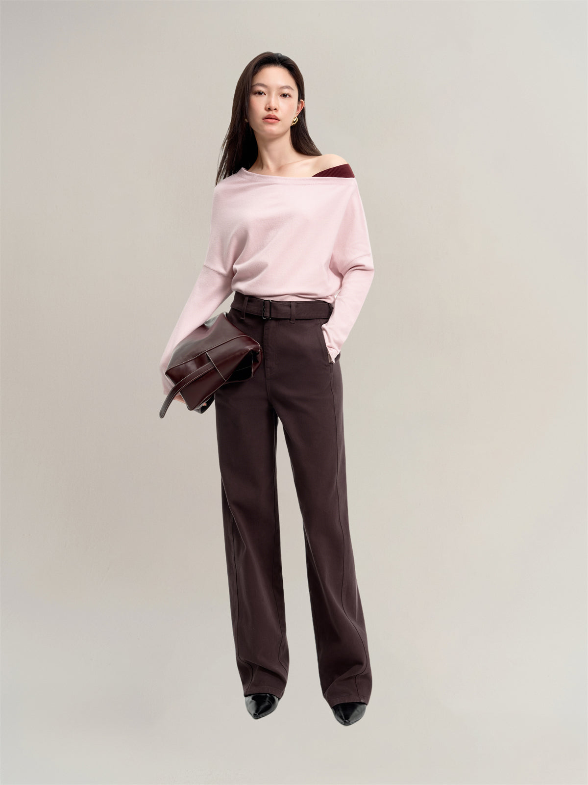 Women's Asymmetric Colorblock Collar Knit Sweater